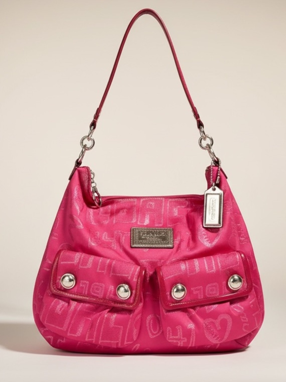 COACH Vintage Y2K Poppy Graffiti Storypatch Metallic Hobo Shoulder Bag Pink
